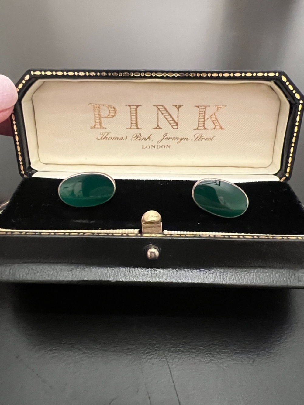 Tholmas PINK London Sterling Silver and Green Cufflinks